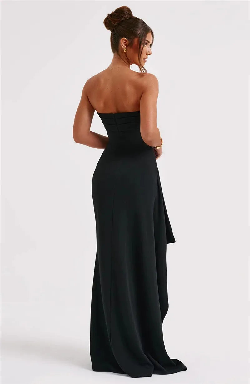 Mozision Strapless Backless High Split Maxi Dress Women Fashion Off-shoulder Sleeveless Bodycon Club Party Long Dress Elegant