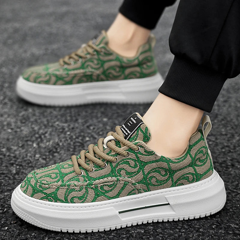 Sneakers Men New Fashion Prints Men's Platform Canvas Shoes Low Top Designer Casual Loafers Flat Vulcanized Shoes Men Footwear