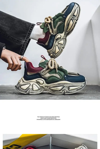 Chunky Sneaker Men Designer Sport Shoes Fashion Casual Microfiber Leather Fabric Breathable Height Increased Flat Platform Shoes