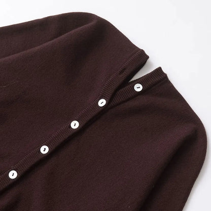TRZA Women's Fashion Front Button V Neck Knit Cardigan Sweater Long Sleeve Fitted Hem Chic Outerwear Female Tops