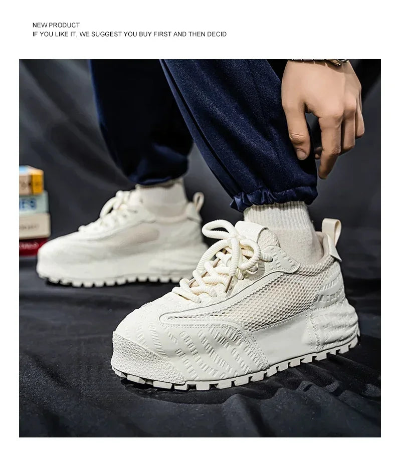 New 2025 Spring Large-mesh, High-quality Lace-up Mesh, High-quality Breathable and Fashionable Thick-soled Casual Shoes