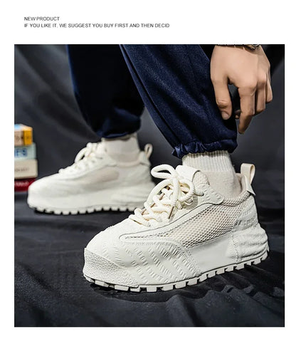 New 2025 Spring Large-mesh, High-quality Lace-up Mesh, High-quality Breathable and Fashionable Thick-soled Casual Shoes