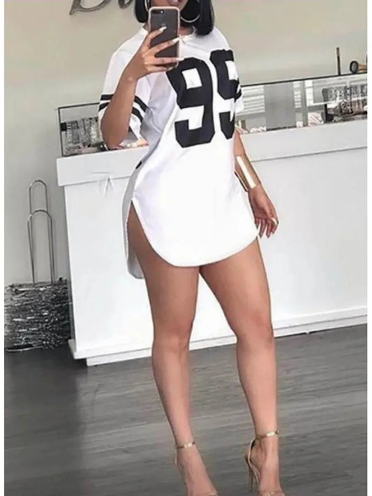 Woman's Tshirts Superior Quality Spring/summer Letters Loose O Neck Short Sleeve Fashion Ladies Tops T Shirt Dress  SJL9
