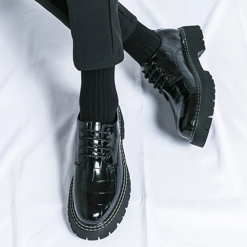 Fashion Thick Bottom Man Oxford Footwear Lace-Up Outdoor Male Shoes Fashion Casual Shoes Artificial Leather Mens Business Shoes