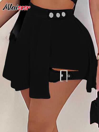 Mlaiscsr Gothic Style Pleated Punk Irregular Ring Shorts Skirt High Waist A-Line Harajuku Mini Pants Sexy Party Night Clubwear