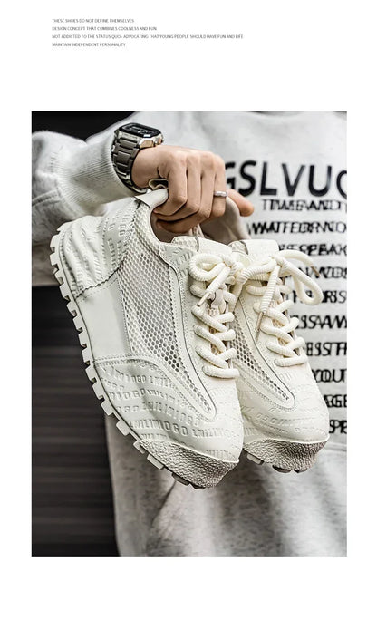 New 2025 Spring Large-mesh, High-quality Lace-up Mesh, High-quality Breathable and Fashionable Thick-soled Casual Shoes