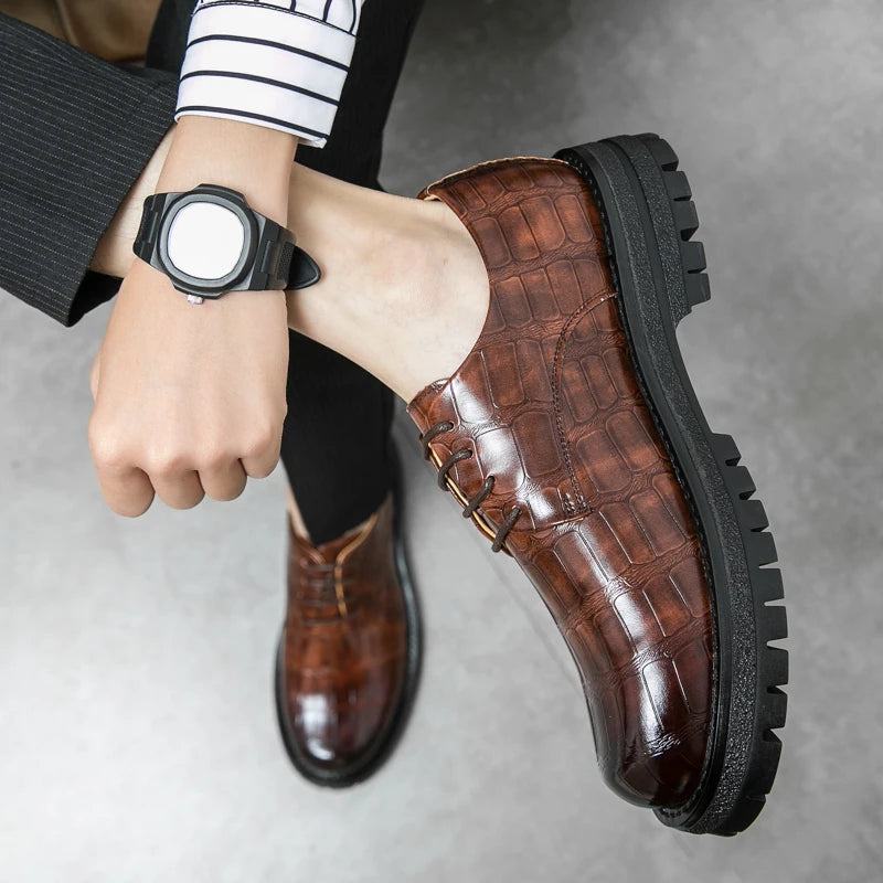 2024 Men's Thick soled Oxford Shoes Fashion Versatile Breathable Office Classic Business Luxury Designer Formal Crocodile Shoes