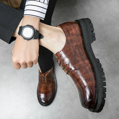 2024 Men's Thick soled Oxford Shoes Fashion Versatile Breathable Office Classic Business Luxury Designer Formal Crocodile Shoes