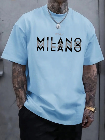 Summer men's comfortable round neck short-sleeved casual T-shirt Italian Milan print pattern