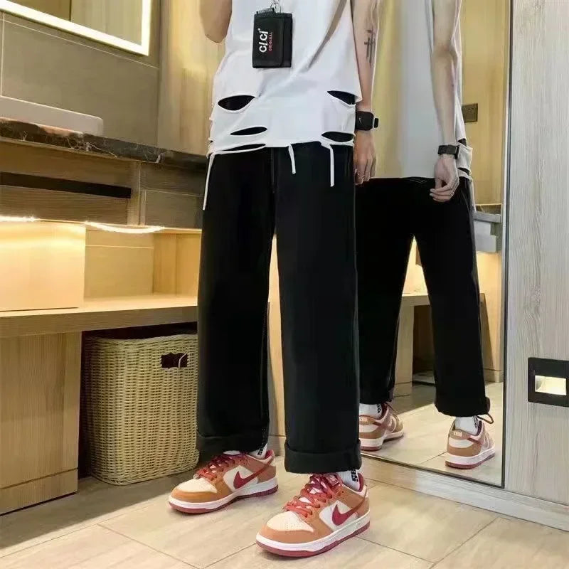 2000s American Vintage Jeans Leaf Print Jeans Oversized Hip Hop Men Women Goth Fashion Loose Casual Pants Streetwear