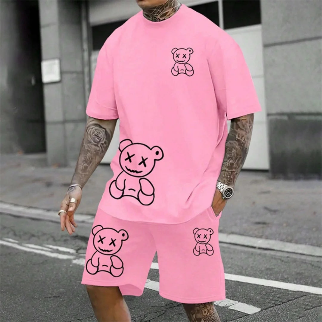 2024 Harajuku fun summer Men's T-shirt casual Daily couple Outdoor street suit Short sleeve shorts two-piece set