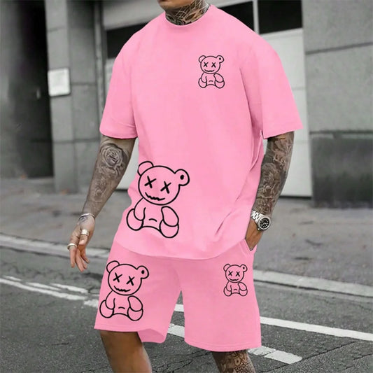 2024 Harajuku fun summer Men's T-shirt casual Daily couple Outdoor street suit Short sleeve shorts two-piece set
