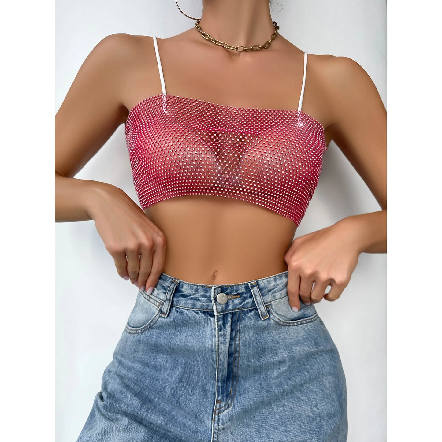 Sexy Fiing Net Bright Diamond Tube Top Strap Tight Body 8 Sparkling Fla S Summer New Arrival Women's Vest Strap