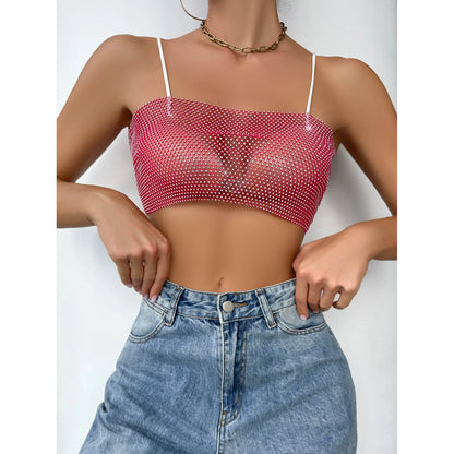 Sexy Fiing Net Bright Diamond Tube Top Strap Tight Body 8 Sparkling Fla S Summer New Arrival Women's Vest Strap