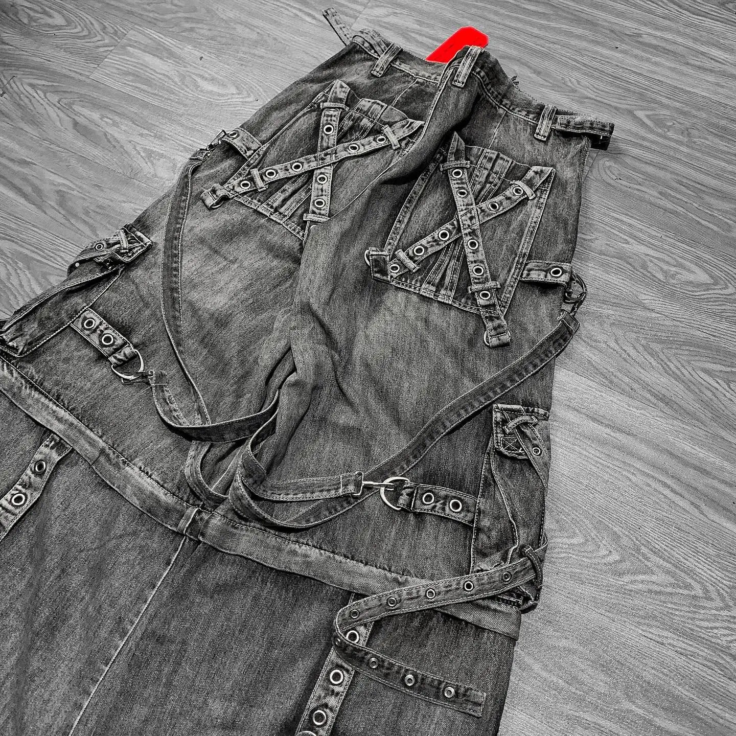 Vintage Heavy Jeans Y2K Clothes Men Women Harajuku Hip Hop Multi Pocket Washed Distressed Baggy Jeans Oversized Wide Leg Trouser