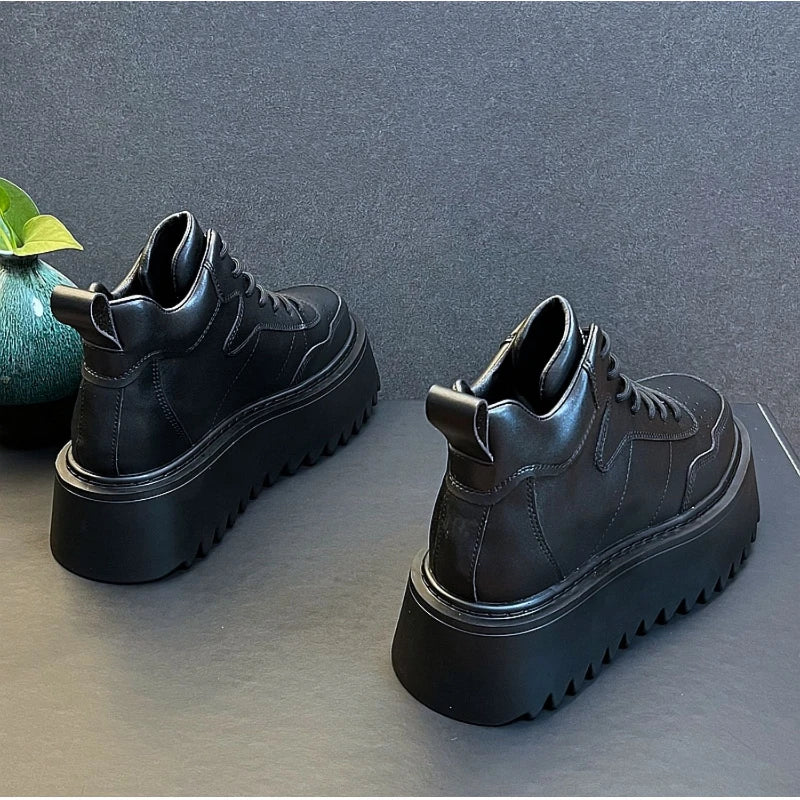 2025 New Mens Shoes High Top Male Sneakers Leather Platform Shoes Comfortable Outdoor Men Running Shoes Breathable Tenis Hombres