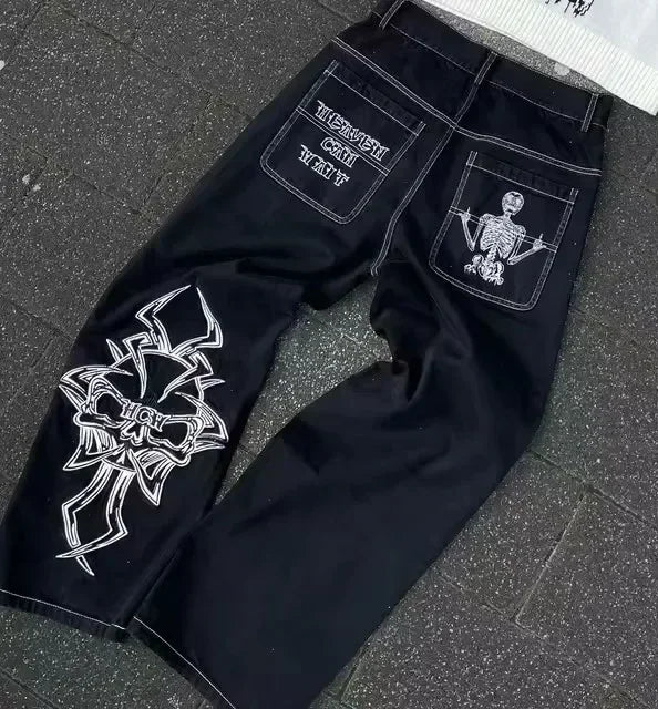 Vintage Heavy Jeans Y2K Clothes Men Women Harajuku Hip Hop Multi Pocket Washed Distressed Baggy Jeans Oversized Wide Leg Trouser