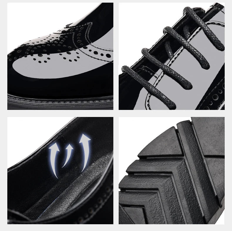 New Men Dress Shoes Elevator Shoes Genuine Leather Increase Business Lift Shoes Bright Upper For Man 8cm 10cm Heightening Shoes