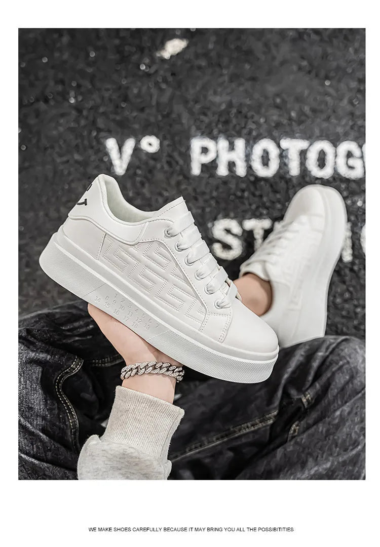 2025 Men's Breathable White Sneakers - Thick-Soled Casual Shoes, Comfortable Walking Shoes for Spring