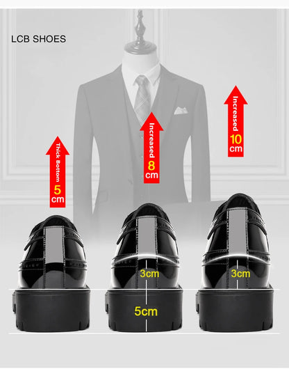 New Men Dress Shoes Elevator Shoes Genuine Leather Increase Business Lift Shoes Bright Upper For Man 8cm 10cm Heightening Shoes
