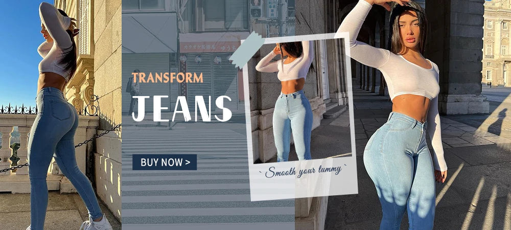 Streetwear Stretch Jeans Female High Waisted Trousers Womens Denim High Quality Clothing Luxury Ladies Skinny Pants Multi Color