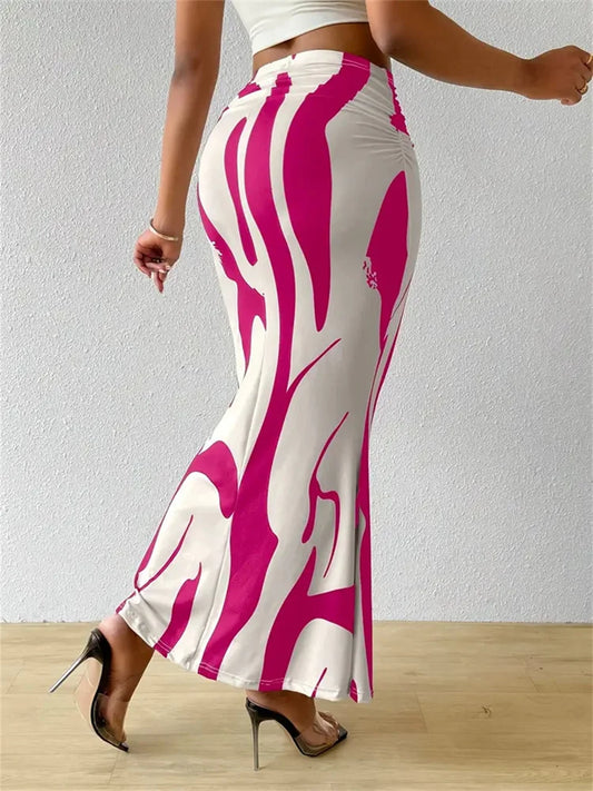 Women's Summer Bodycon Long Skirt Casual High Waist Zebra Print Slim Fit Skirt Elegant Fishtail Skirt