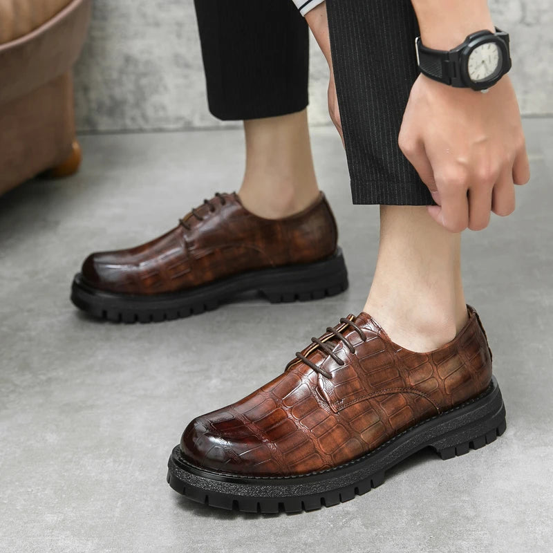 2024 Men's Thick soled Oxford Shoes Fashion Versatile Breathable Office Classic Business Luxury Designer Formal Crocodile Shoes