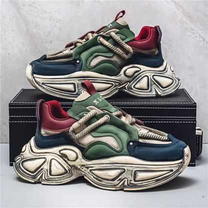 Chunky Sneaker Men Designer Sport Shoes Fashion Casual Microfiber Leather Fabric Breathable Height Increased Flat Platform Shoes