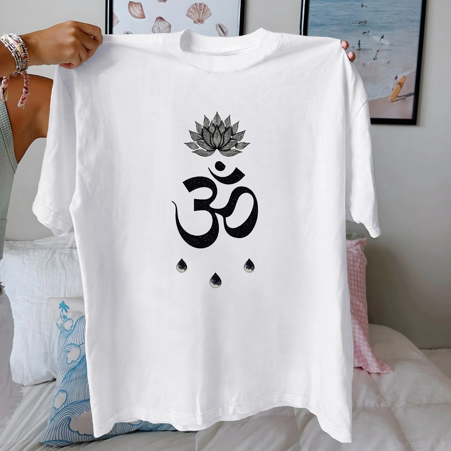 Whether Om symbol with lotus flower  pure cotton women's Tshirt comfort fit