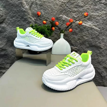 Chunky Sneaker Men Designer Hollow Sole Sport Shoes Fashion Casual Leather Fabric Breathable Height Increased Platform Gym Shoes
