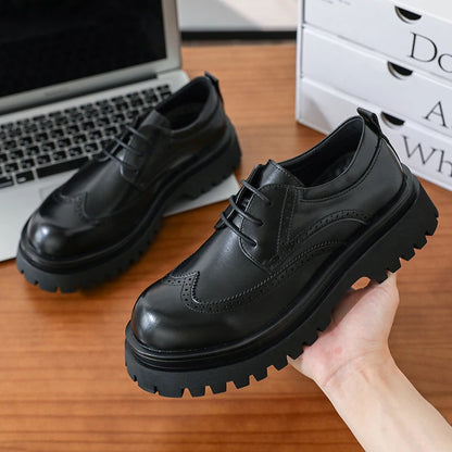 British Style Men's Block Shoes Thick Soled Durable for Office Interviews Formal Shoes Retro Brown Men's Shiny Leather Shoes