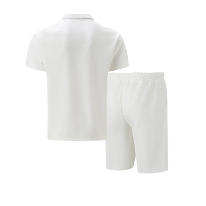2025 Men Europe and the United States new summer Waffle solid color zip-up lapel short-sleeve suit shorts two sets