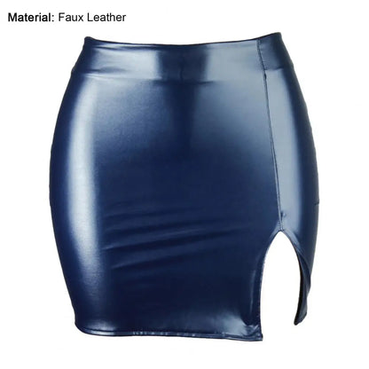 Leather Slim Mini Skirt Sexy Fashion PU Hot Short High Waist Skirt Korean Nightclub Faux Leather High Waist Split Skinny Skirt
