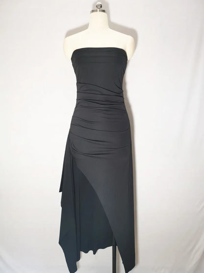 Summer Sexy Tube Top High Slit Backless Dress Ruffled Off-Shoulder Sleeveless Slim Elegant Elegant High-End Club Party Long Skirt Evening Dress Wedding Dress