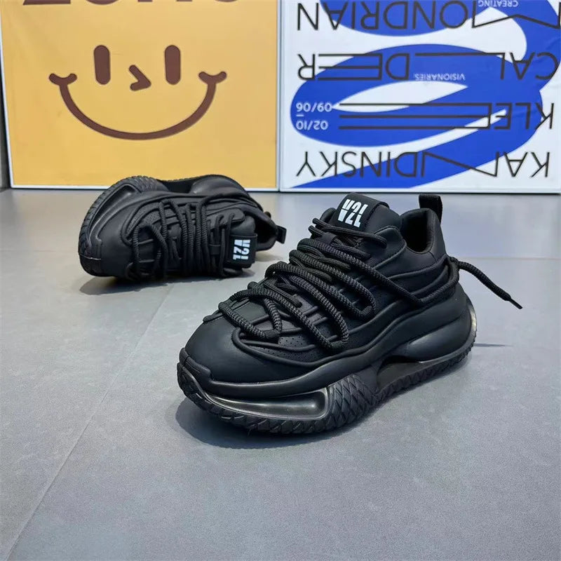 Men's Casual Shoes Solid Color Sneakers Trend Lace Up Running Shoes Outdoor Running Shoe Height Increased Platform Shoes for Men