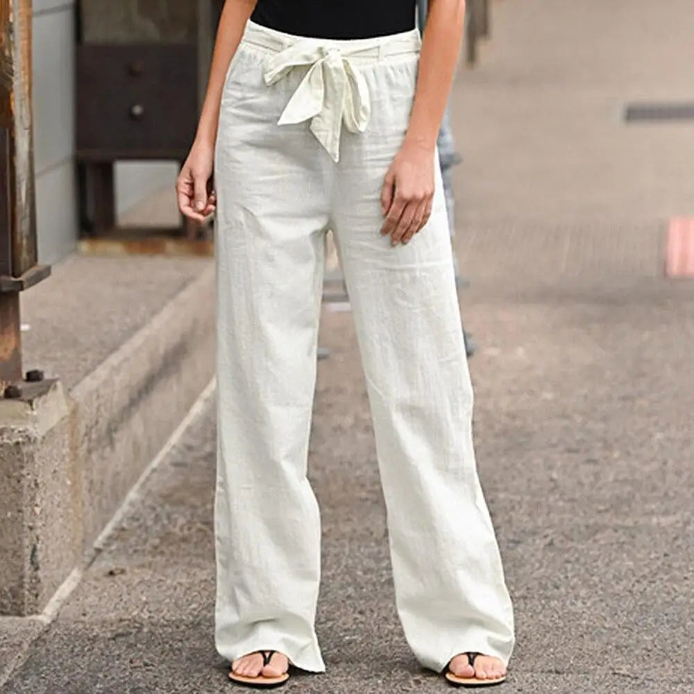 Women Casual Long Pants Print Lace Up Elastic Waist Pant Straight Spliced Pockets Lady Streetwear Elegant Lady Summer 2025