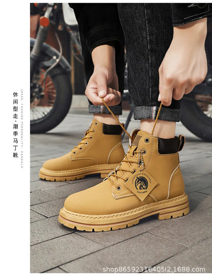 Men's Boots Lace Up 2024 Winter New High Top Leisure All-match Men's Casual Boots Non-slip Trend Rubber Men Flat Boots