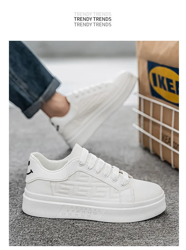 2025 Men's Breathable White Sneakers - Thick-Soled Casual Shoes, Comfortable Walking Shoes for Spring