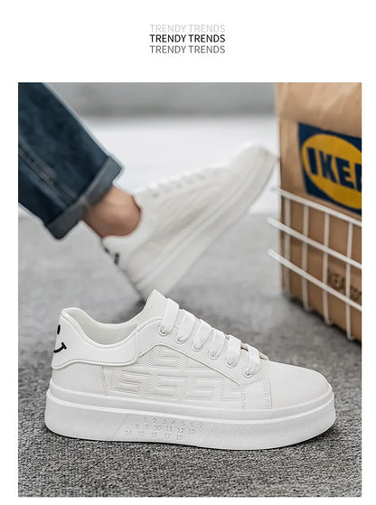 2025 Men's Breathable White Sneakers - Thick-Soled Casual Shoes, Comfortable Walking Shoes for Spring