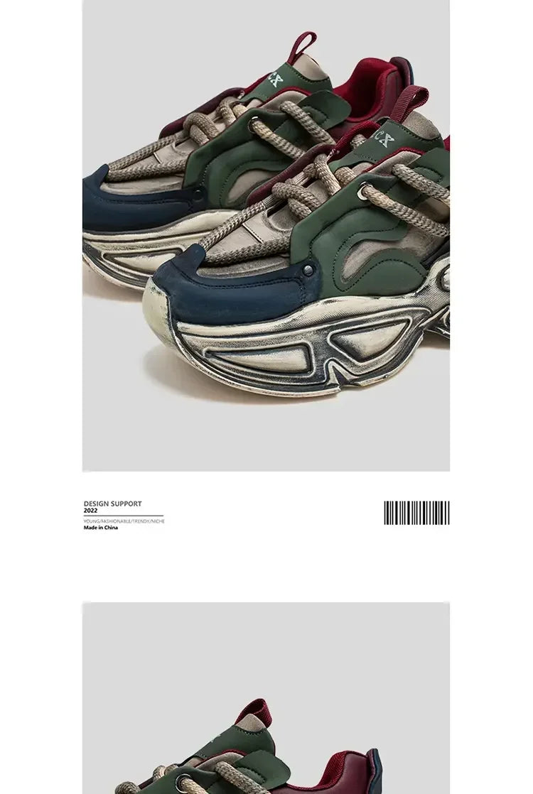 Chunky Sneaker Men Designer Sport Shoes Fashion Casual Microfiber Leather Fabric Breathable Height Increased Flat Platform Shoes