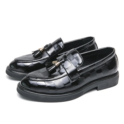 Fashion Business Chequer Loafers Men's Slip-On Brown Office Moccasins Male Dress Shoes Career Black Leather Shoes Plus Size38-47