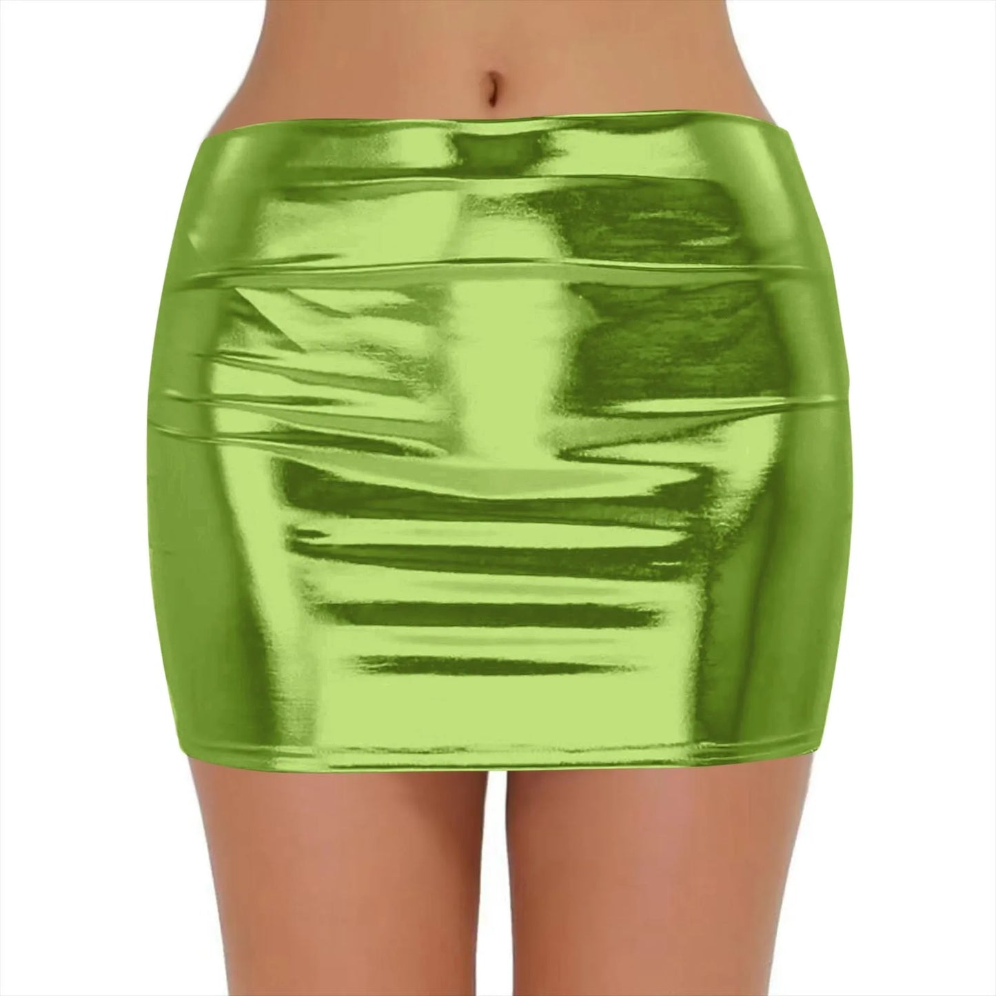 Sexy PU Leather Short Skirts for Women Club Prom Performance Solid High Waist Mini Skirt Gold Red Shine Bright Fladas Mujer XXL