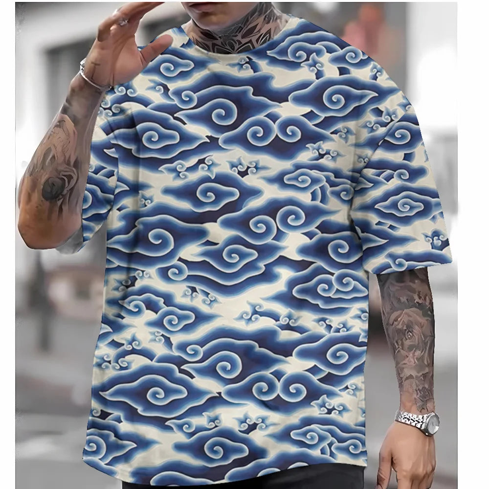 Japanese Style T-Shirt For Men Ukiyo-e Graphic T Shirts 3D Print Tees Short Sleeve T Shirts Oversized Men's Clothing Tops Summer