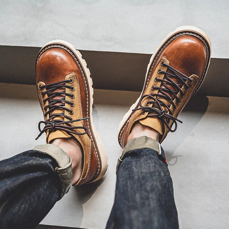British Style Men's Work Shoes American Thick Soled Casual Shoes Men's Leather Trendy Shoes Retro Style  Luxury Shoes