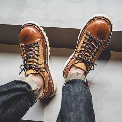 British Style Men's Work Shoes American Thick Soled Casual Shoes Men's Leather Trendy Shoes Retro Style  Luxury Shoes