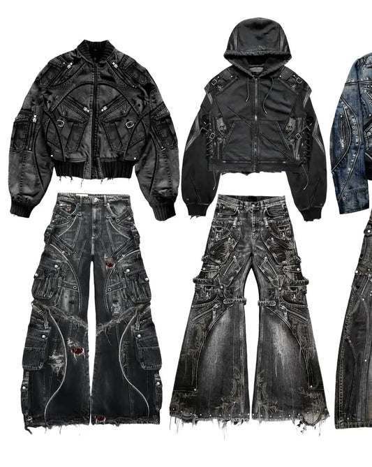 European and American oversized pocket washed wide leg straight leg jeans men's y2k Harajuku high street denim wide leg pants