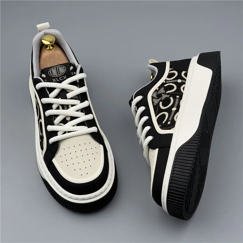 Luxury Designer Britain Men's Lace Up Color-blocked Thick Bottom Causal Board Shoes Flats Moccasins Male Walking Sneakers
