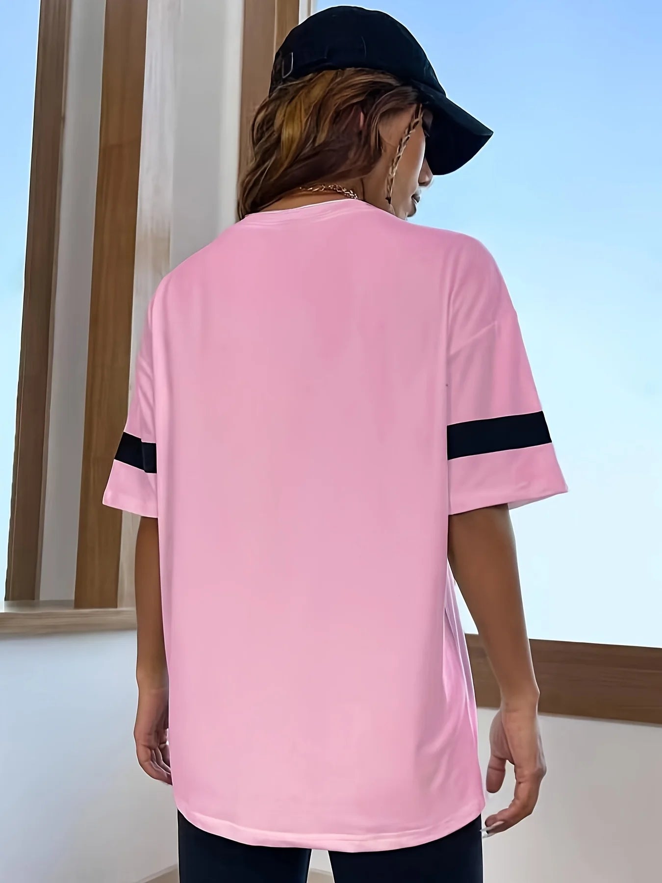 Women's V-Neck 89 Pattern T-Shirt With Stripes Casual Short-Sleeved Top Suitable For Summer Loose And Quick-Drying Sporty Style