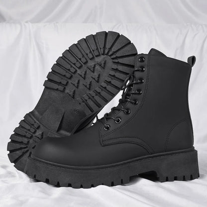 Men's Boots High Top Leather Boots British Style Black Ankle Boots Platform Lace Up Motorcycle Boot Couple Outdoor Casual Shoes