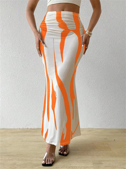 Women's Summer Bodycon Long Skirt Casual High Waist Zebra Print Slim Fit Skirt Elegant Fishtail Skirt